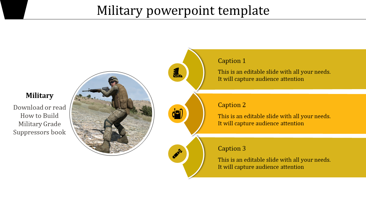 Stunning Military PowerPoint Template With Three Nodes